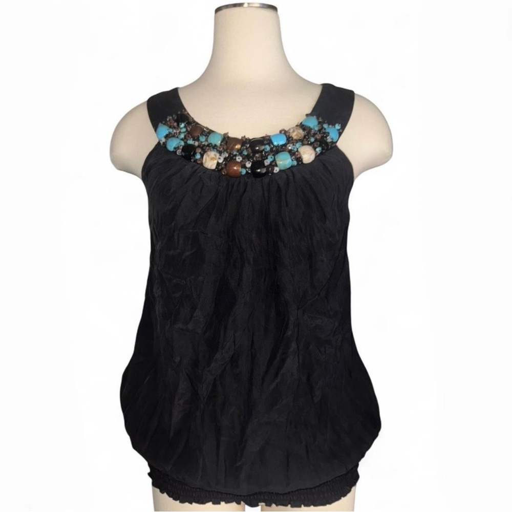 Vintage Karen Kane Stone Embellished Womens Blouse 100% Silk Beaded Y2K Party